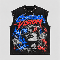 Ensemble deux pièces streetwear pour homme : T-shirt graphique sans manches oversize et short, coupe carrée, clouté – Fabrication sur mesure