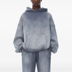 Sweat à capuche pour hommes à manches longues surdimensionné avec perles et strass vintage délavé à la mode OEM - Product Image 4