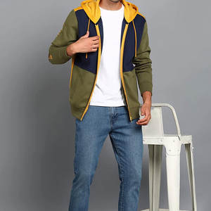 Sweat à capuche streetwear d'hiver pour homme, trois tons, de qualité supérieure |   Veste brodée bicolore olive et moutarde |   Veste zippée Urban Athletic - Product Image 4