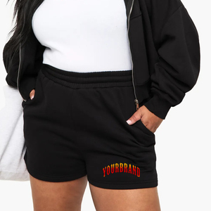 Pantalones cortos informales con logotipo impreso DTF personalizados al por mayor para mujer, ropa de calle de longitud corta con cintura elástica, pantalones cortos de lana de algodón 100% para mujer - Product Image 6