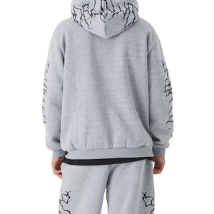 Conjunto de Sudadera con Capucha y Pantalones Deportivos con Parches Bordados Desgastados Estilo Vintage Personalizados por el Fabricante, Lavado Ácido y Apliques Decolorados al Sol - Product Image 2