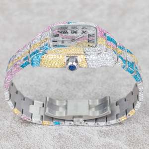 Reloj Analógico Personalizado con Esfera Cuadrada Abstracta Multicolor y Completamente Decorado con Piedras - Product Image 2