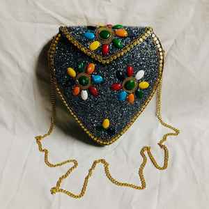 2025 Trending Stone Mosaic Metal Bag Antique Ethnic Bridal Clutch Indian Stylish Clutch Bag for Women Evening Party & Wedding - Product Image 4