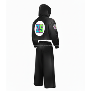 Premium 320 GSM Fleece Zipper Tracksuit Soft Cotton Polyester Blend Black Color Custom <b>Embroidery</b> Logo Hooded <b>Set</b> - Product Image 5