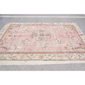 Tapis Vintage Turc Grand 6.2 X 10.4ft Rose Beige Laine Abstraite Patchwork Design pour Couloir Forme Rectangulaire Tapis de Chambre en Latex - Product Image 4