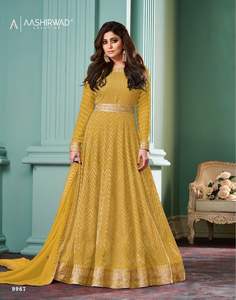 El último vestido Anarkali de diseñador de Fab Zone Faux Georgette Bordado Secuencia Trabajo Ropa india y pakistaní - Product Image 3