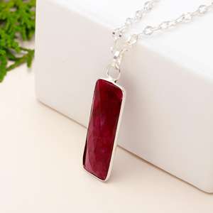 925 Sterling Silver Rectangle Red <b>Jade</b> Gemstone Pendant 18 Inch Wedding <b>Necklace</b> Chain Jewelry Findings - Product Image 4
