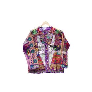 Robe pour femme en coton denim matelassé avec travail de miroir Banjara fait main, motif floral, automne-hiver, séchage rapide, col en V, art du Rajasthan, coupe décontractée - Product Image 5