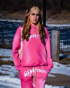 Custom Heavyweight Knitted Hoodie with Oversized <b>Pickling</b> Hip Hop Retro Embroidery Patch Casual Antique Rhinestone Design - Product Image 1