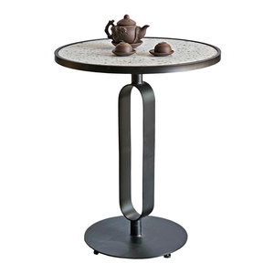 Mesa de Centro Redonda AUDI de Estilo Rústico Moderno Hecha a Mano con Tapa de Cerámica y Patas de Hierro para Sala de Estar CFD68150 - Product Image 1