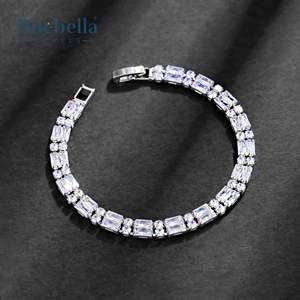 8mm 18K <b>White</b> <b>Gold</b> 925 Sterling Silver VVS Moissanite Diamond Iced Baguette & Round Cut Double Row Tennis <b>Bracelet</b> - Product Image 2