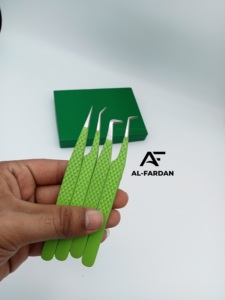 Pinzas para pestañas de 45 y 90 grados, pinzas de volumen con agarre de fibra de Color para loros, extensión de pestañas, cajas de tarjetas con logotipo personalizado, acero inoxidable - Product Image 5