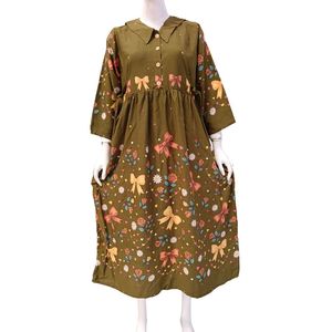 Robes décontractées pour femmes à manches longues et col en V avec boutons, robe musulmane par Chrysanta - Product Image 4