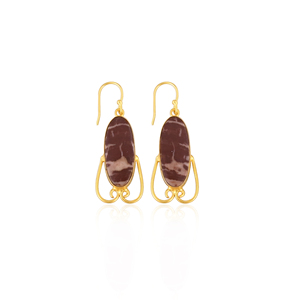 Pendientes Largos de Latón Chapado en Oro de Estilo Clásico Hechos a Mano con Piedra Preciosa de Jaspe Malinga, Pendientes Ovalados Largos, Fabricante Mayorista - Product Image 1