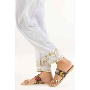 Pantalones de Seda Cruda de Cintura Alta en Color Blanco Hueso TR-22-125, 100% Seda con Decoración Bordada - Product Image 3