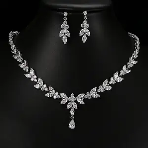 wholesale accessories jewelry necklace earring cubic zirconia bridal jewelry set luxury for wedding