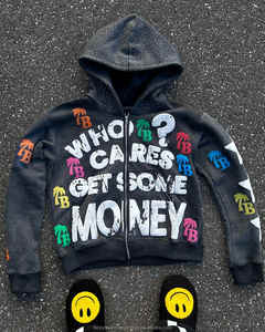 Custom Zip Up Sun Faded Streetwear Puff Imprimir Diseño Serigrafía Manga Grueso Fleece Cut Edge Baggy Cropped Hoodie - Product Image 6