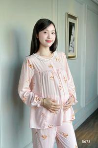 B673 motif ours lin imprimé ensemble de vêtements de maternité doux et absorbant la sueur anti-rétrécissement prix de gros bon choix - Product Image 4