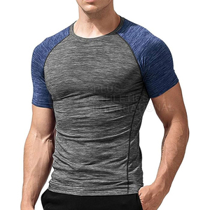 Vente en gros de t-shirts de gymnastique à compression pour hommes 100% coton vêtements de sport décontractés à col rond vêtements de fitness 220 grammes maillot vêtements solides - Product Image 2