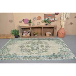 Alfombra turca Vintage área grande 4,9 X 8.4ft clásico verde azul diseño de retazos lana látex rectángulo abstracto pasillo habitación alfombra - Product Image 3