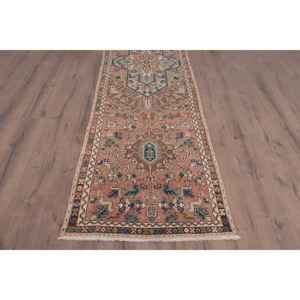 Alfombra Turca Vintage, Alfombra de Pasillo de 3x11.4 pies, Alfombra Floral Marrón y Azul - Product Image 2