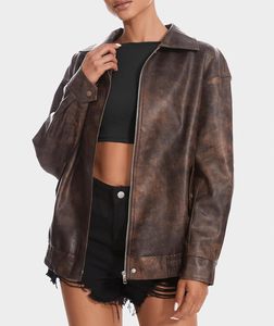 Veste surdimensionnée en faux cuir à manches longues pour femmes pour l'hiver manteau de motard de moto à la mode pour les voyages et les tenues décontractées - Product Image 2