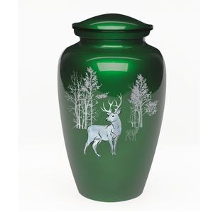 Urne de cendres de crémation humaine adulte belle mère de perle cerf sur un fond vert un d'un genre chacun - Product Image 4
