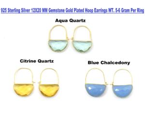 Piedra preciosa de Plata de Ley 925 con regalo de moda chapado en oro de 18 quilates para sus pendientes de aro de piedra de corte facetado en forma de media luna - Product Image 4