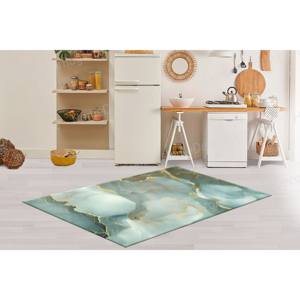 Alfombra Estampada - Moderna Alfombra Antideslizante para Entrada con Diseño de Mármol Dorado y Detalles Verdes, con Pelo Suave - Product Image 5