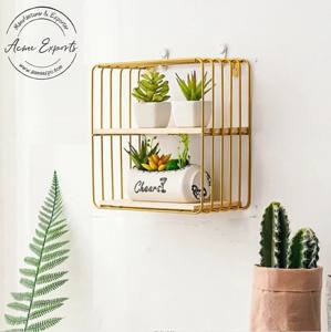Premium 2-Tier Square Iron Wall Shelf with Gold Finished Perfect <b>for</b> Bathroom Living Room Decor and Stylish Display <b>Storage</b> - Product Image 2