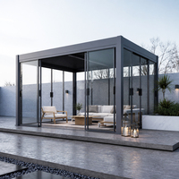 Pergola bioclimatique en aluminium imperméable pour l'extérieur, directement de l'usine, avec portes coulissantes en verre, éclairage LED, toit à lamelles