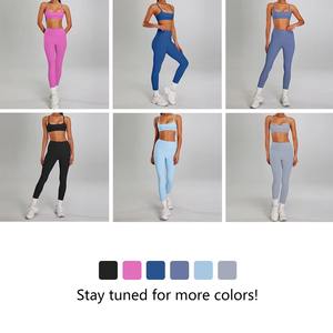 Ropa deportiva personalizada Conjunto de gimnasio de dos piezas para mujer Sujetador de fitness Sin espalda Leggings de yoga Sin costuras Ligero Reciclable Sólido - Product Image 5
