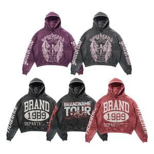 OEM Custom DTG Graphic Print 100% Cotton Heavyweight Fleece 500 GSM Windproof Hoodie No Drawstrings Loose Fit Oversized Drop - Product Image 5