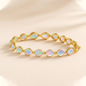 Bracelet de tennis en argent avec pierre précieuse opale éthiopienne blanche Bracelet en opale naturelle Cadeau de naissance fait à la main pour maman - Product Image 1