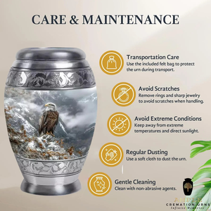 Urna de cremación de aluminio hecha a mano, urnas de cremación con diseño de águila con revestimiento Meena, recuerdo elegante (3 Cu) y Urna grande (220 Cu) - Product Image 5