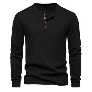 Soft Polyester/Cotton Knitted O-Neck Men's High Quality Quick-Dry Breathable <b>Long</b> <b>Sleeve</b> Leisure <b>Top</b> Solid Grey White <b>Black</b> - Product Image 4
