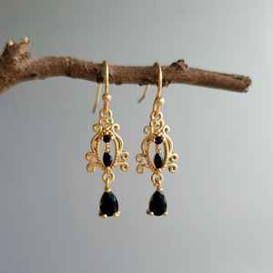 Black Onyx Gemstone Charms 925 Sterling Silver Gold Plated Rhodium Plated Cute Earrings for Party & Gift - Product Image 4