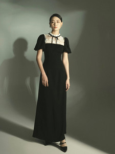 ชุดเดรสลำลองยาวปานกลางของผู้หญิงชุดเดรสลูกไม้หรูหราตกแต่งลวดลายทอกำมะหยี่ระบายอากาศได้ดีฤดูใบไม้ร่วงธรรมชาติ - Product Image 4