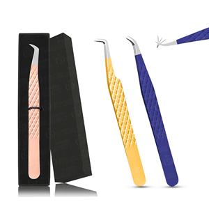 Venta al por mayor de pinzas de pestañas de Punta espolvoreada de diamante de acero inoxidable japonés pinzas de extensión de pestañas puntiagudas caja de embalaje - Product Image 5