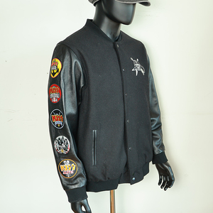 Chaqueta universitaria personalizada OEM para hombre, cuerpo de lana, manga de cuero, informal, con soporte de invierno, Parche de chenilla, bordado, patrón de letras, logotipo frontal - Product Image 6