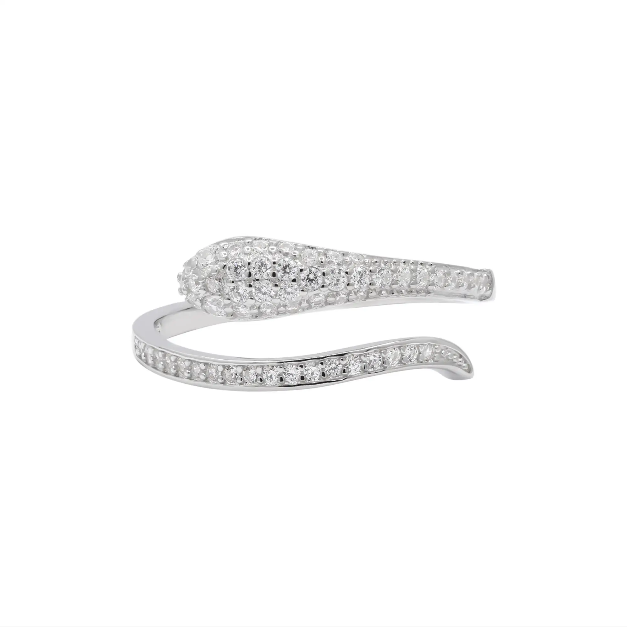 Cuộn rắn có thể điều chỉnh mở rực rỡ đẹp cubic zircon đá quý bọc vòng 925 rắn Sterling Silver Ring