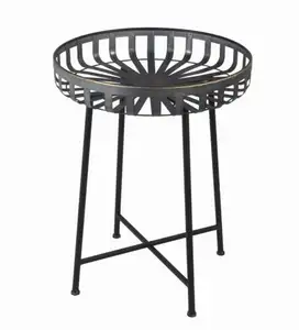 Tavolino decorativo in metallo per casa, vendita calda, in filo tondo, tavolo da accento in metallo contemporaneo con 4 gambe nero