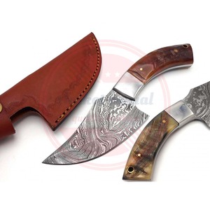 Couteaux de skinner de chasse en acier damas faits à la main/couteau de skinner à lame fixe manche en bois avec gaine en cuir - Product Image 6
