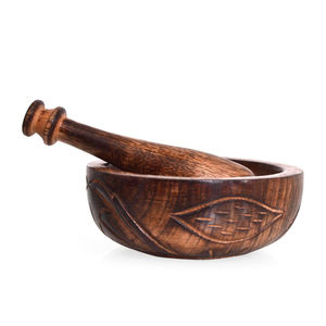 Mortero y pilón redondos de bambú hechos a mano, herramienta de cocina de calidad premium, acabado natural, duradero, triturador de especias y hierbas. - Product Image 5