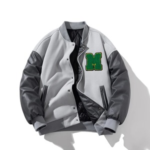 2024 nouveauté laine tissu Baseball veste lettre impression conception qualité cuir manches décontracté université à capuche veste pour l'hiver - Product Image 1