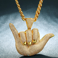 Usine personnalisée S925 argent 9k-18k plaqué or massif pendentif à breloque glacé 666 geste de la main Six pendentif HipHop diamant bijoux fins