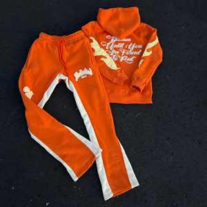 Pantalon de survêtement personnalisé double couche Survêtement deux pièces Survêtement avec broderie abîmée Ensembles sweat à capuche zippé pour hommes - Product Image 1