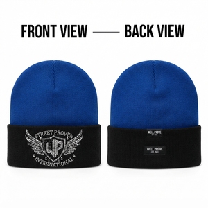 Custom Logo Digital Printing Knit Acrylic <b>Beanie</b> Hat 80GSM Fold Over Cuff <b>Navy</b> Blue Graffiti Urban Streetwear Unisex - Product Image 4