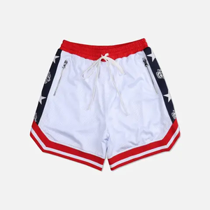 Short de basket-ball d'été pour hommes avec broderie cousue personnalisée et fermeture éclair avec maille en polyester certifiée BSCI et à motif uni - Product Image 3