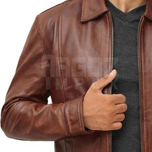 แจ็กเก็ตหนังสำหรับผู้ชายสีทึบแจ็กเก็ตหนังฤดูหนาวสไตล์สตรีทแจ็กเก็ตหนังสำหรับผู้ชาย - Product Image 5